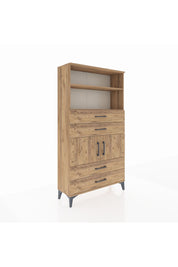 Arges Dolap 3 Raflı 4 Çekmeceli 2 Kapaklı 88x30x163 Çam-Çam