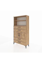 Arges Dolap 3 Raflı 4 Çekmeceli 2 Kapaklı 88x30x163 Çam-Çam
