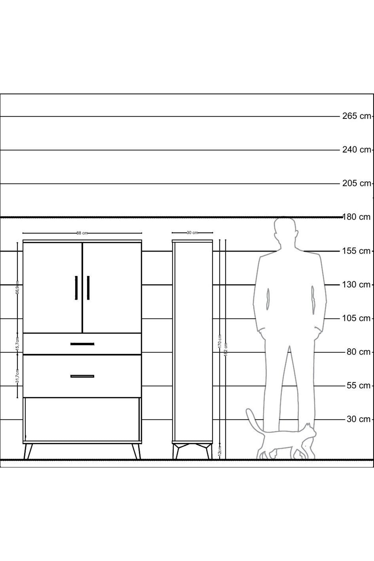 Arges Dolap 3 Raflı 2 Çekmeceli 2 Kapaklı 88x30x163 Aytaşı-Çam