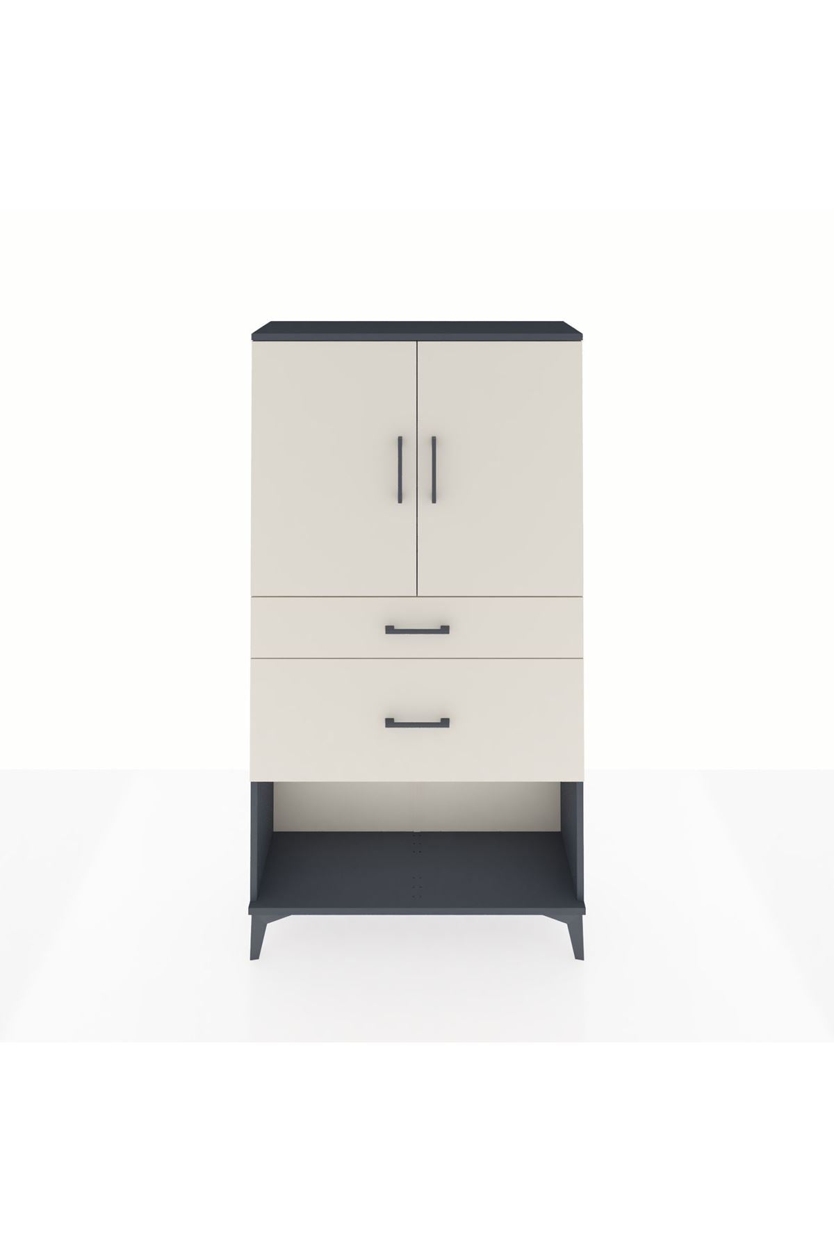Arges Dolap 3 Raflı 2 Çekmeceli 2 Kapaklı 88x30x163 Antrasit-Aytaşı