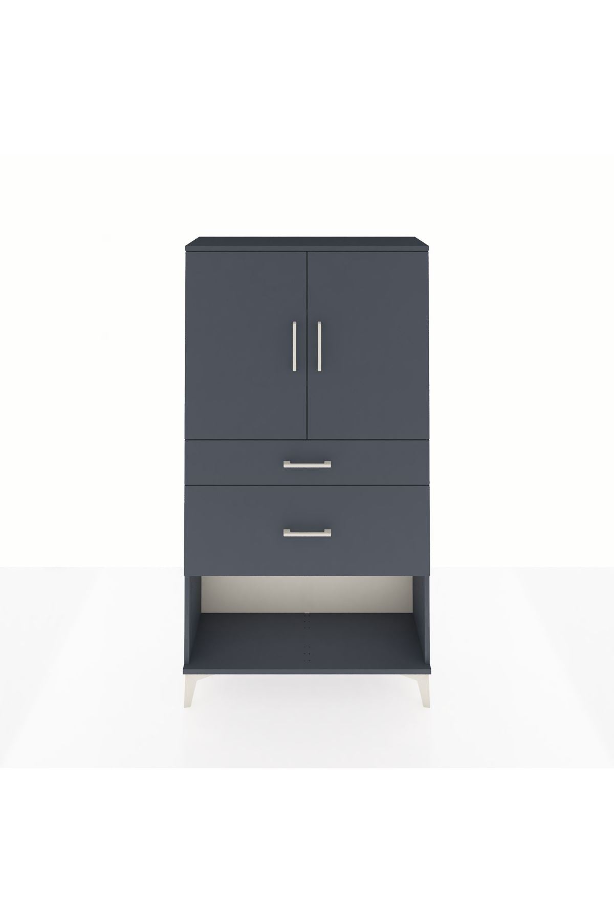 Arges Dolap 3 Raflı 2 Çekmeceli 2 Kapaklı 88x30x163 Antrasit-Antrasit