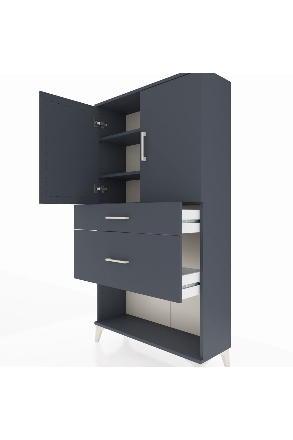 Arges Dolap 3 Raflı 2 Çekmeceli 2 Kapaklı 88x30x163 Antrasit-Antrasit