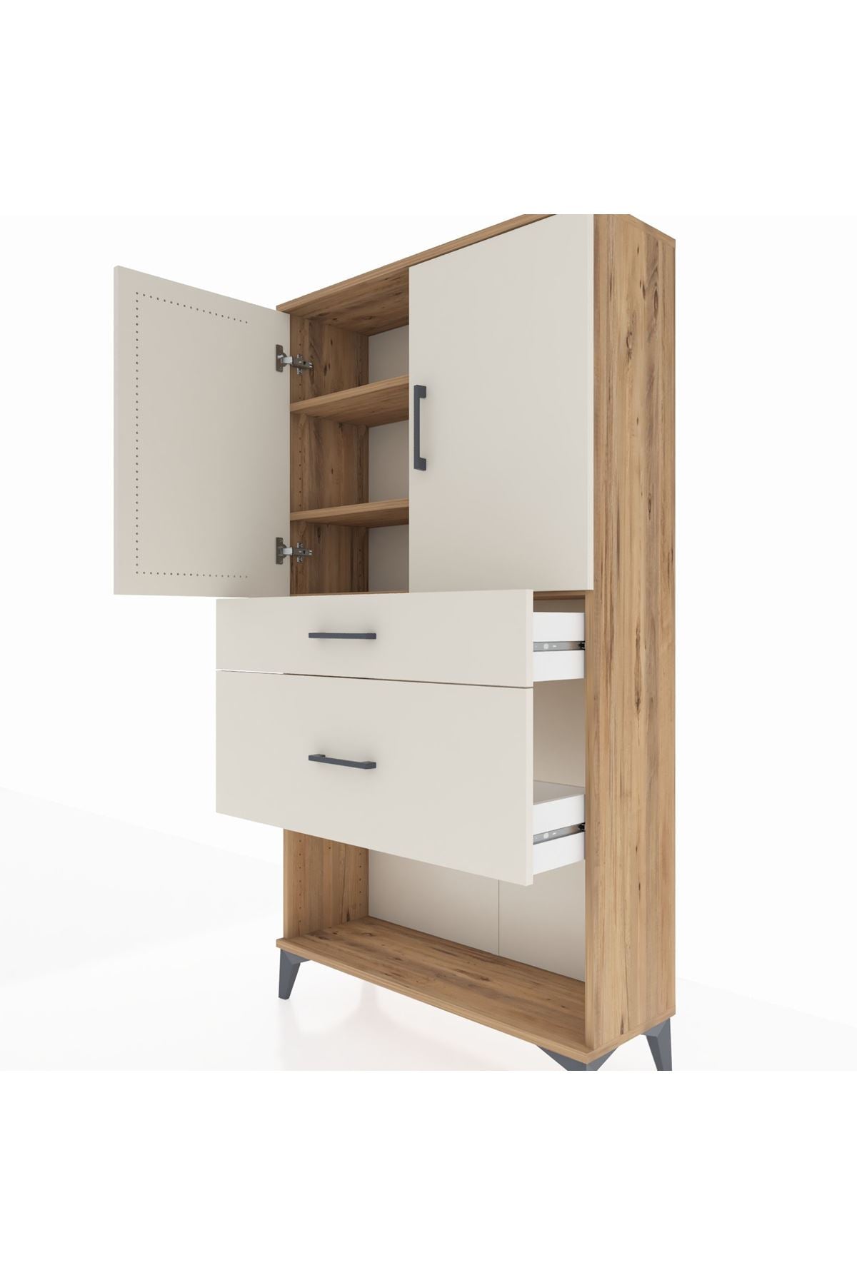 Arges Dolap 3 Raflı 2 Çekmeceli 2 Kapaklı 88x30x163 Çam-Aytaşı