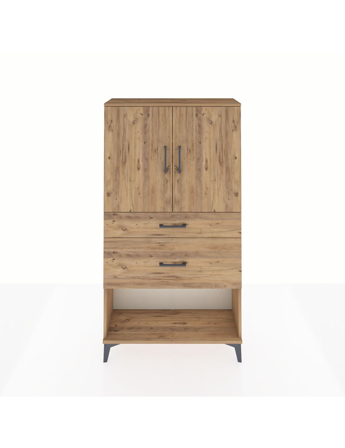 Arges Dolap 3 Raflı 2 Çekmeceli 2 Kapaklı 88x30x163 Çam-Çam