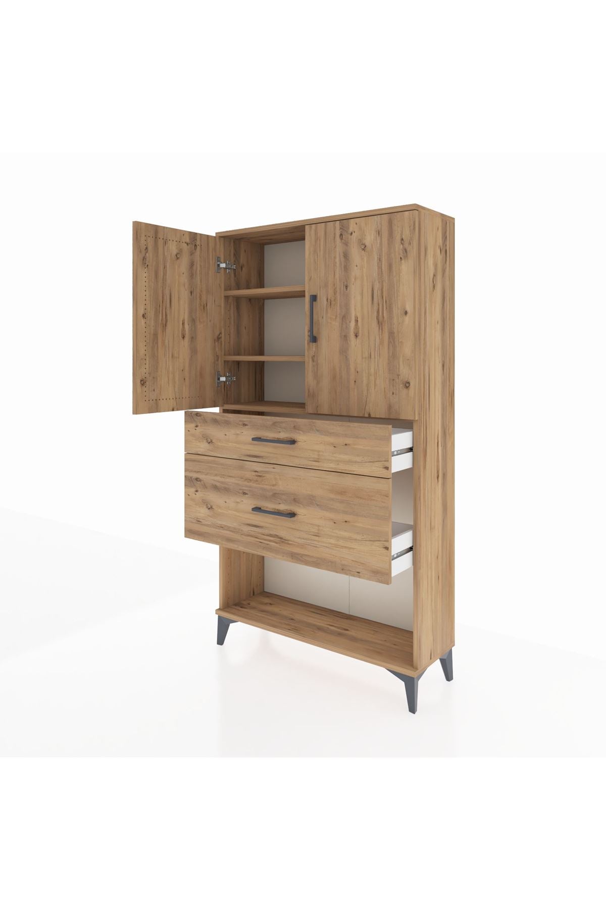 Arges Dolap 3 Raflı 2 Çekmeceli 2 Kapaklı 88x30x163 Çam-Çam