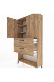 Arges Dolap 3 Raflı 2 Çekmeceli 2 Kapaklı 88x30x163 Çam-Çam