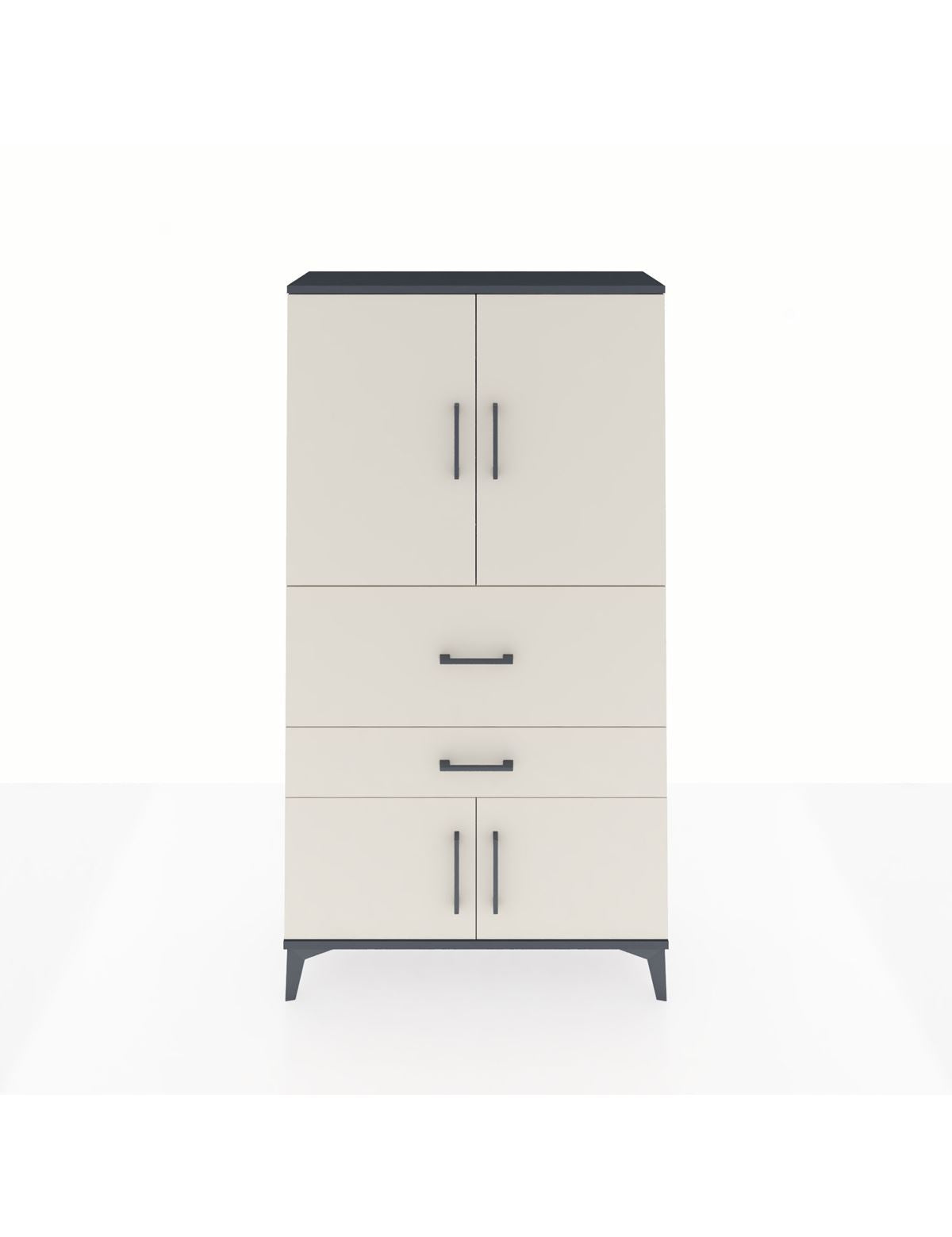 Arges Dolap 3 Raflı 2 Çekmeceli 4 Kapaklı 88x30x163 Antrasit-Aytaşı