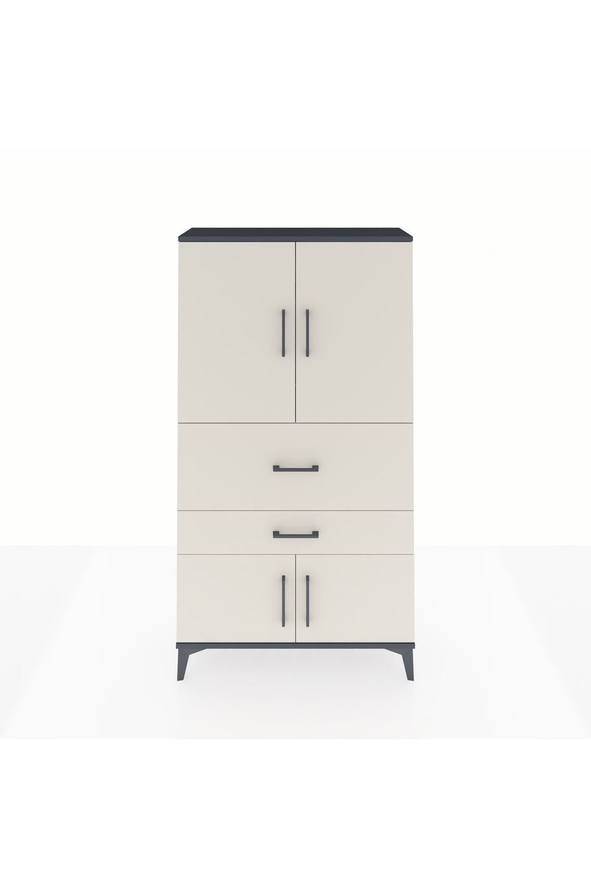 Arges Dolap 3 Raflı 2 Çekmeceli 4 Kapaklı 88x30x163 Antrasit-Aytaşı