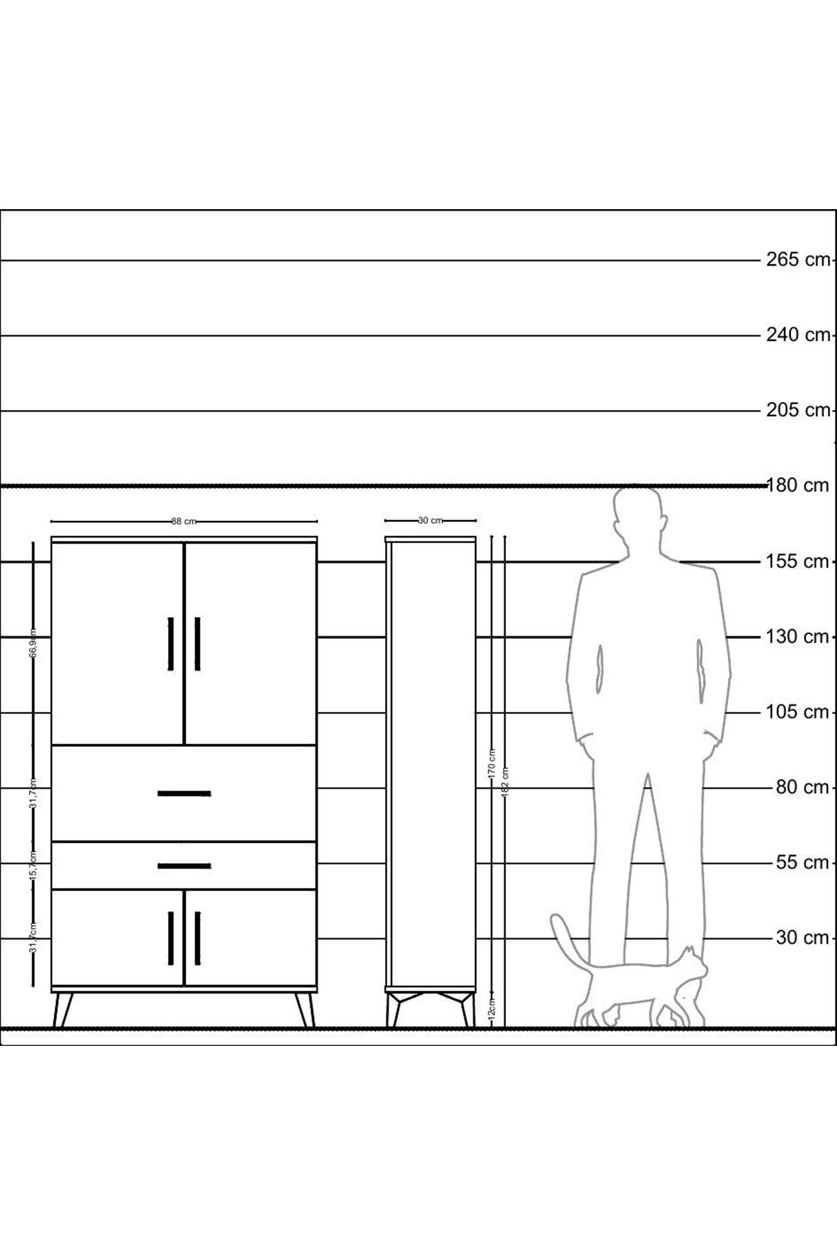 Arges Dolap 3 Raflı 2 Çekmeceli 4 Kapaklı 88x30x163 Antrasit-Aytaşı
