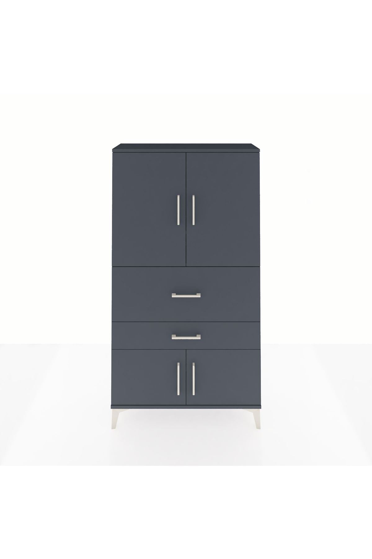 Arges Dolap 3 Raflı 2 Çekmeceli 4 Kapaklı 88x30x163 Antrasit-Antrasit