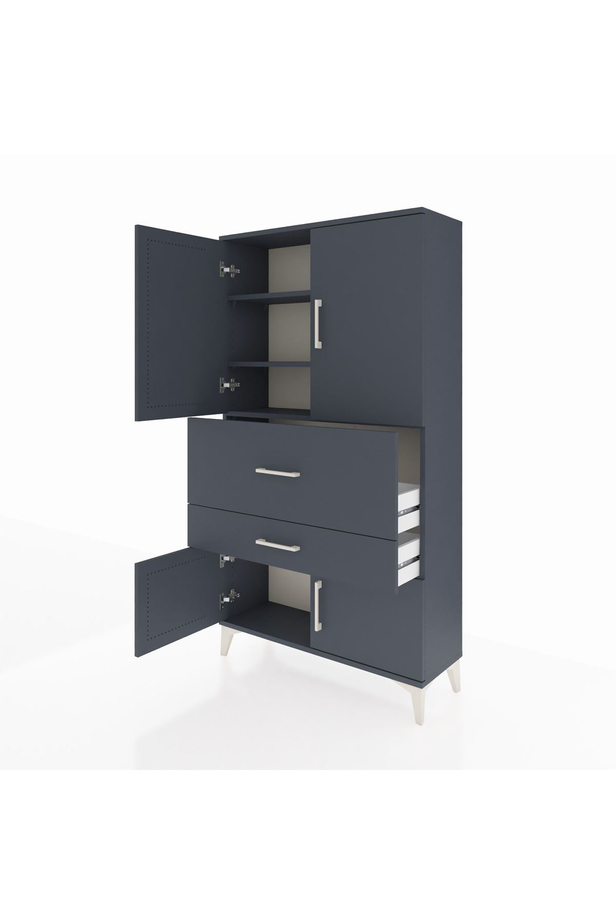 Arges Dolap 3 Raflı 2 Çekmeceli 4 Kapaklı 88x30x163 Antrasit-Antrasit