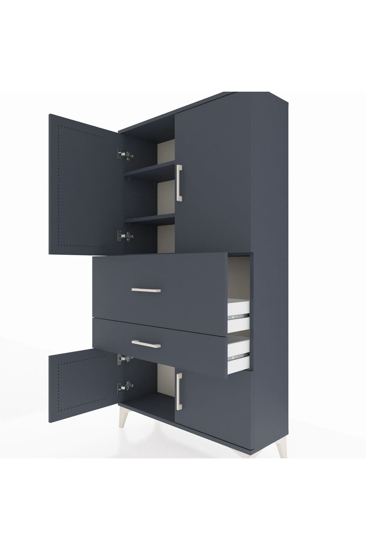 Arges Dolap 3 Raflı 2 Çekmeceli 4 Kapaklı 88x30x163 Antrasit-Antrasit