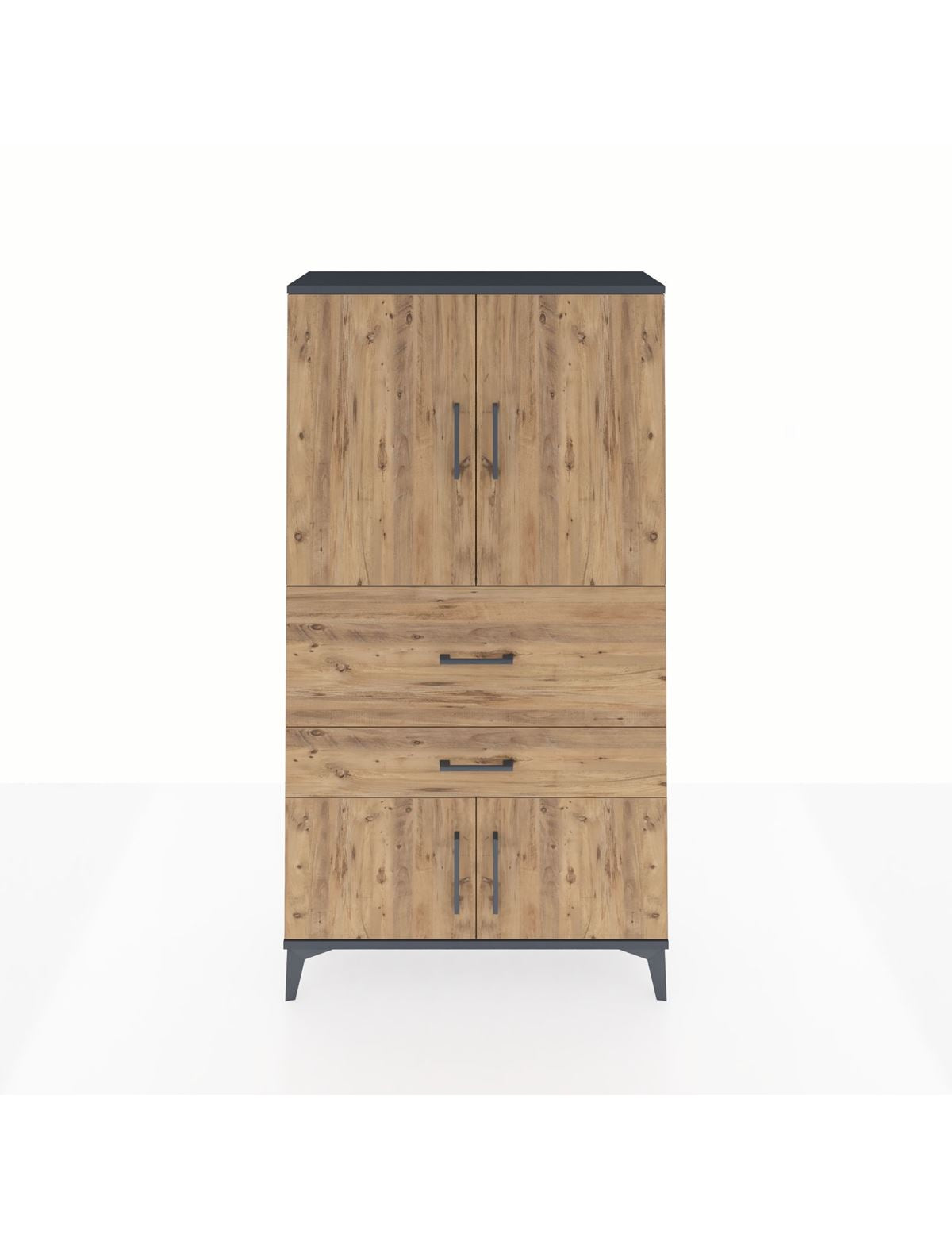 Arges Dolap 3 Raflı 2 Çekmeceli 4 Kapaklı 88x30x163 Antrasit-Çam