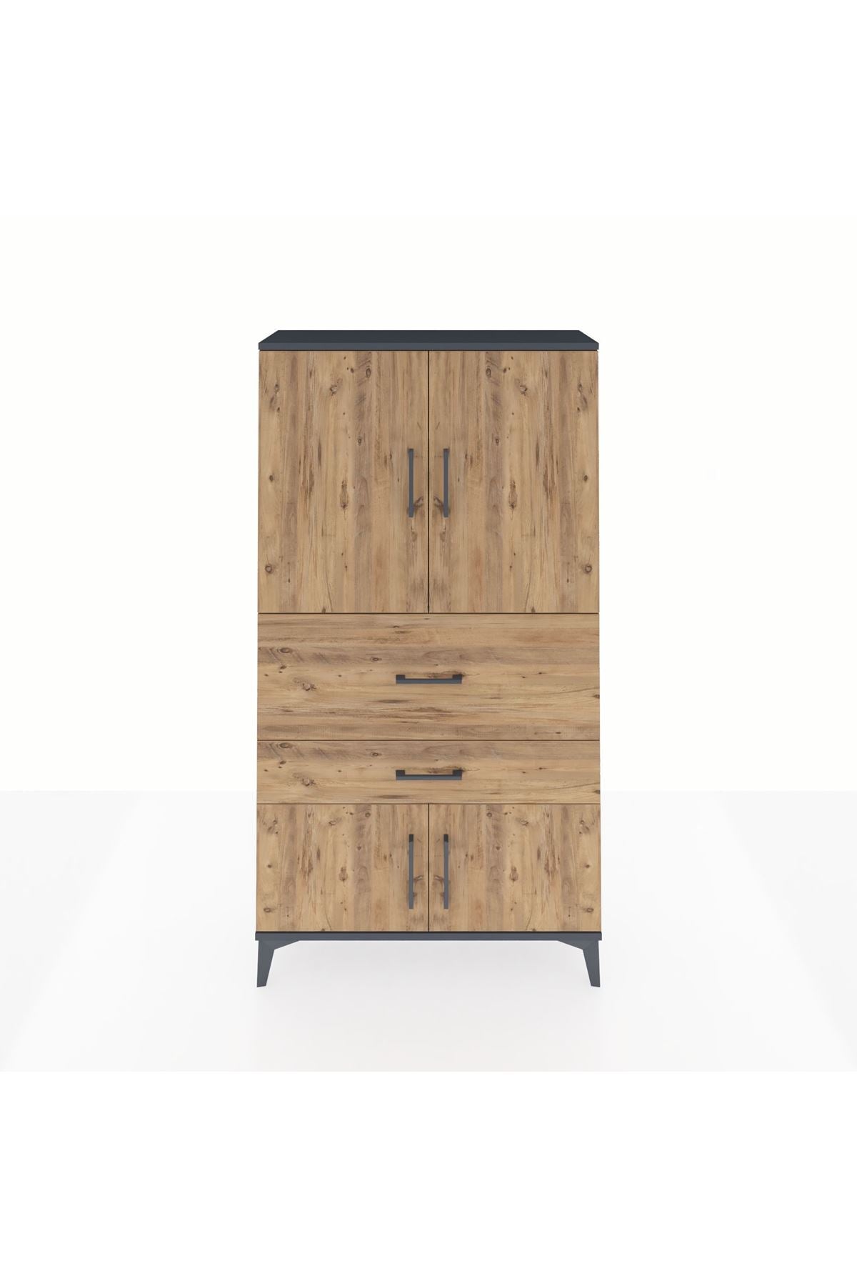 Arges Dolap 3 Raflı 2 Çekmeceli 4 Kapaklı 88x30x163 Antrasit-Çam