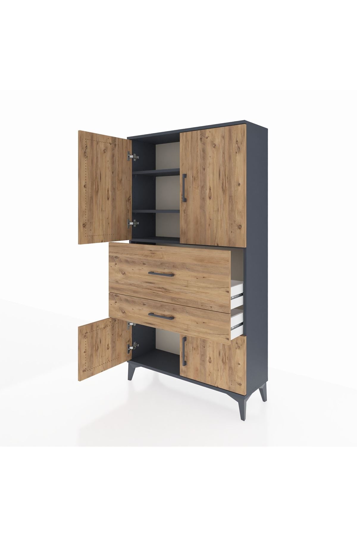 Arges Dolap 3 Raflı 2 Çekmeceli 4 Kapaklı 88x30x163 Antrasit-Çam