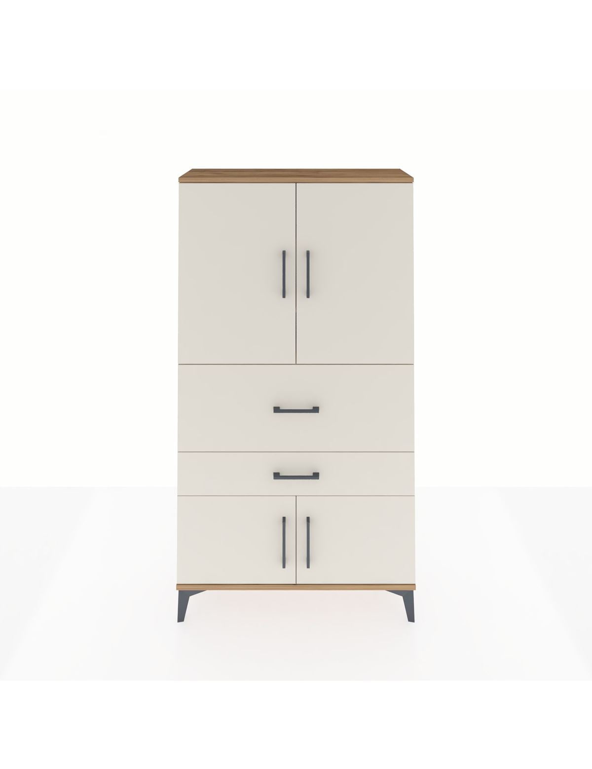 Arges Dolap 3 Raflı 2 Çekmeceli 4 Kapaklı 88x30x163 Çam-Aytaşı