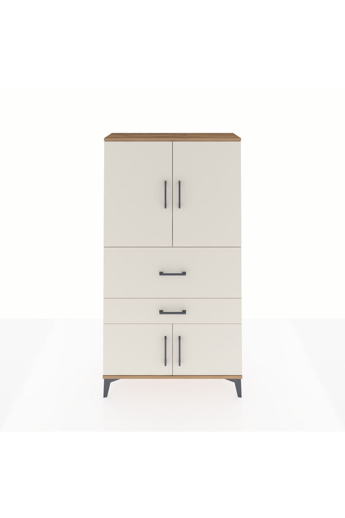 Arges Dolap 3 Raflı 2 Çekmeceli 4 Kapaklı 88x30x163 Çam-Aytaşı