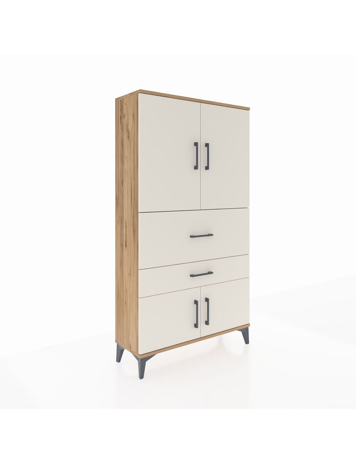 Arges Dolap 3 Raflı 2 Çekmeceli 4 Kapaklı 88x30x163 Çam-Aytaşı