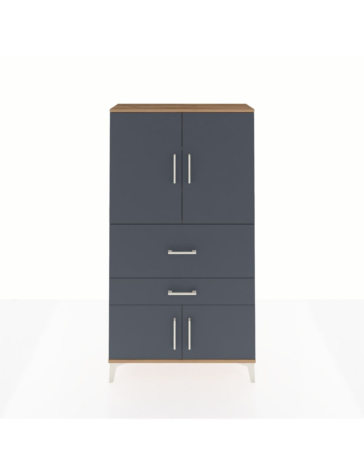 Arges Dolap 3 Raflı 2 Çekmeceli 4 Kapaklı 88x30x163 Çam-Antrasit