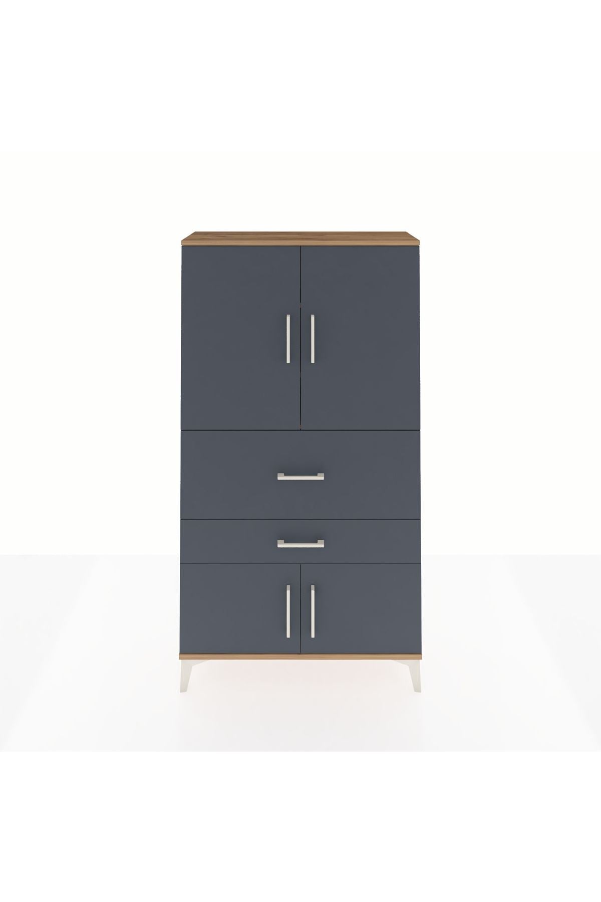 Arges Dolap 3 Raflı 2 Çekmeceli 4 Kapaklı 88x30x163 Çam-Antrasit