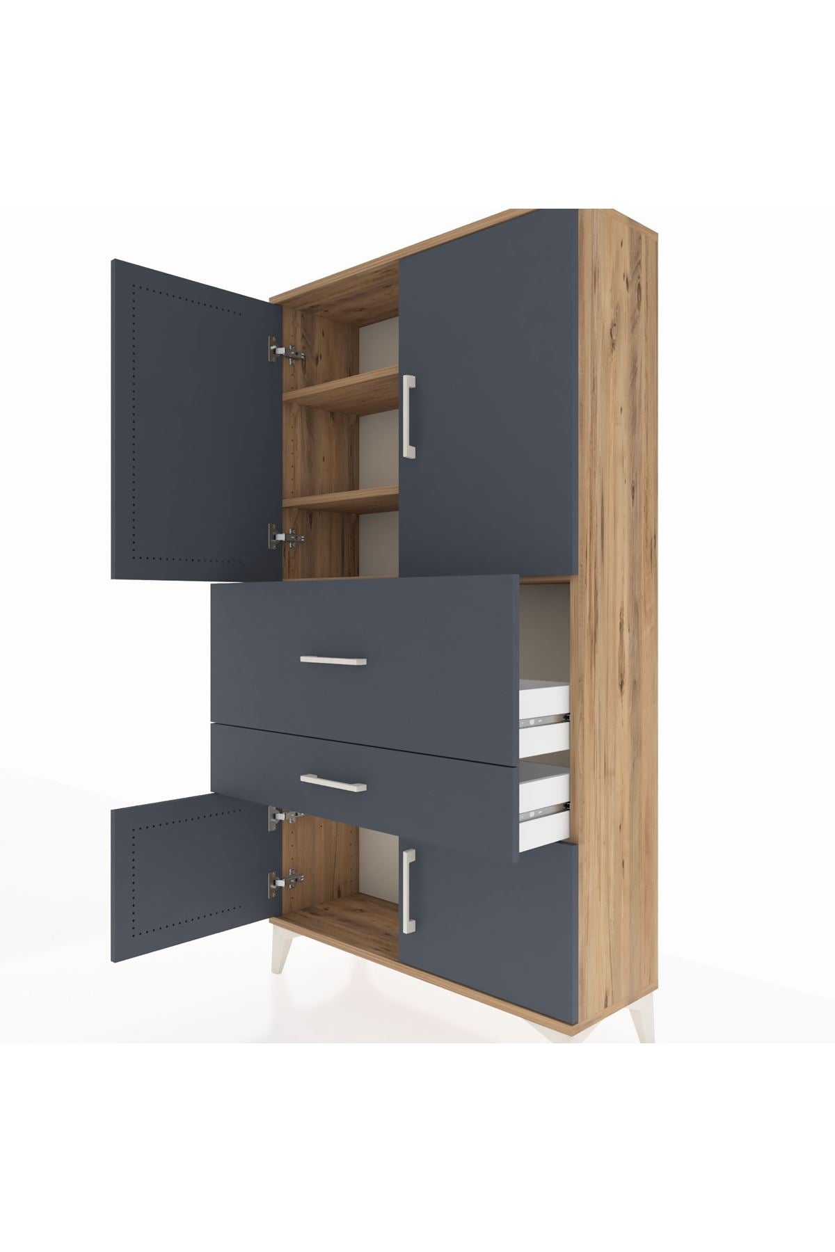 Arges Dolap 3 Raflı 2 Çekmeceli 4 Kapaklı 88x30x163 Çam-Antrasit