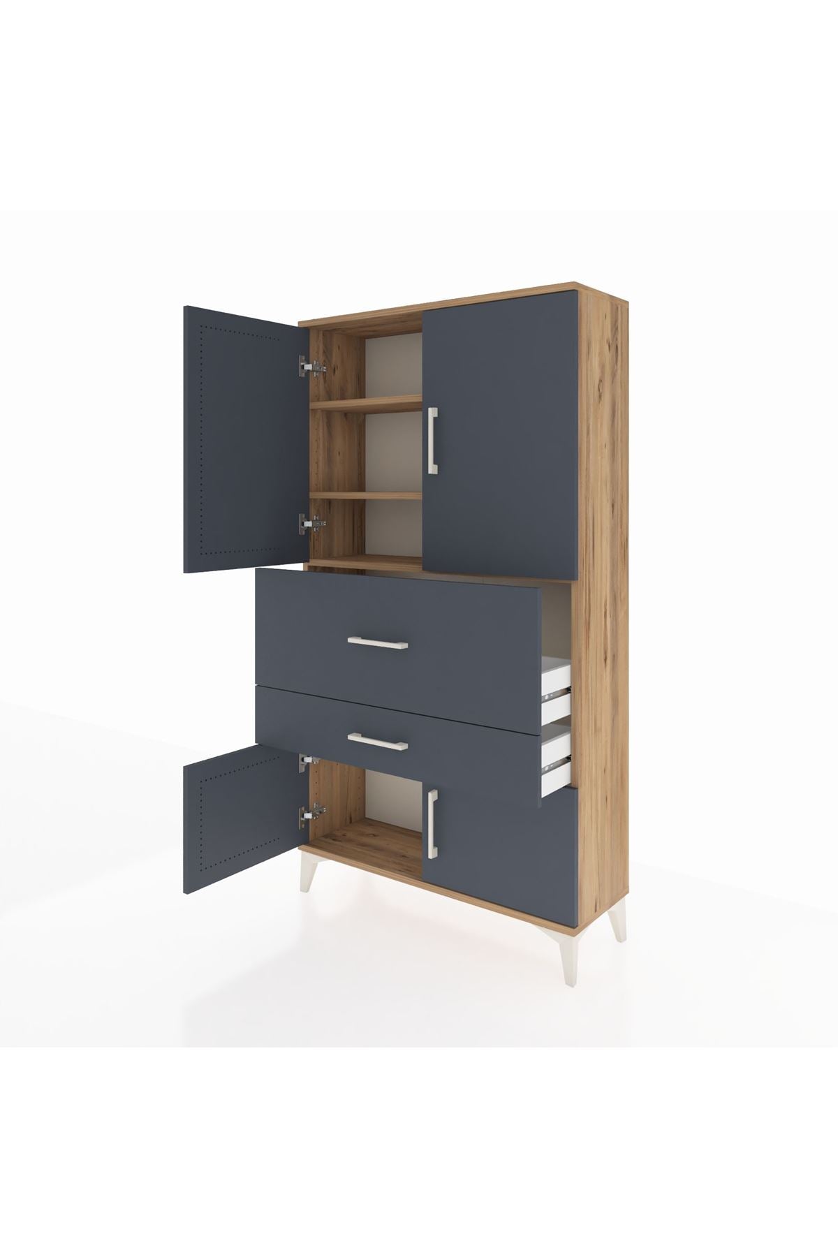 Arges Dolap 3 Raflı 2 Çekmeceli 4 Kapaklı 88x30x163 Çam-Antrasit