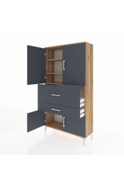 Arges Dolap 3 Raflı 2 Çekmeceli 4 Kapaklı 88x30x163 Çam-Antrasit