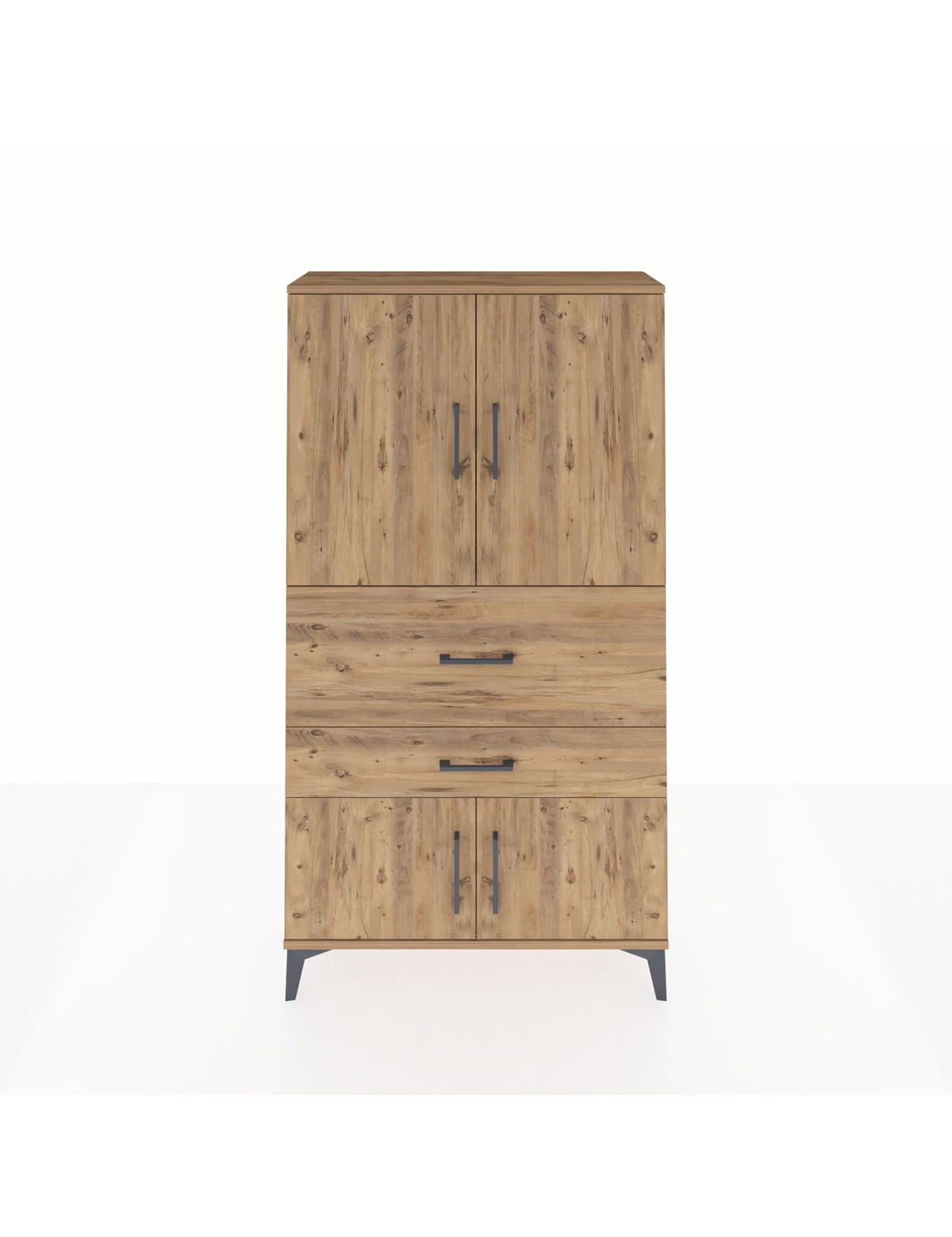 Arges Dolap 3 Raflı 2 Çekmeceli 4 Kapaklı 88x30x163 Çam-Çam