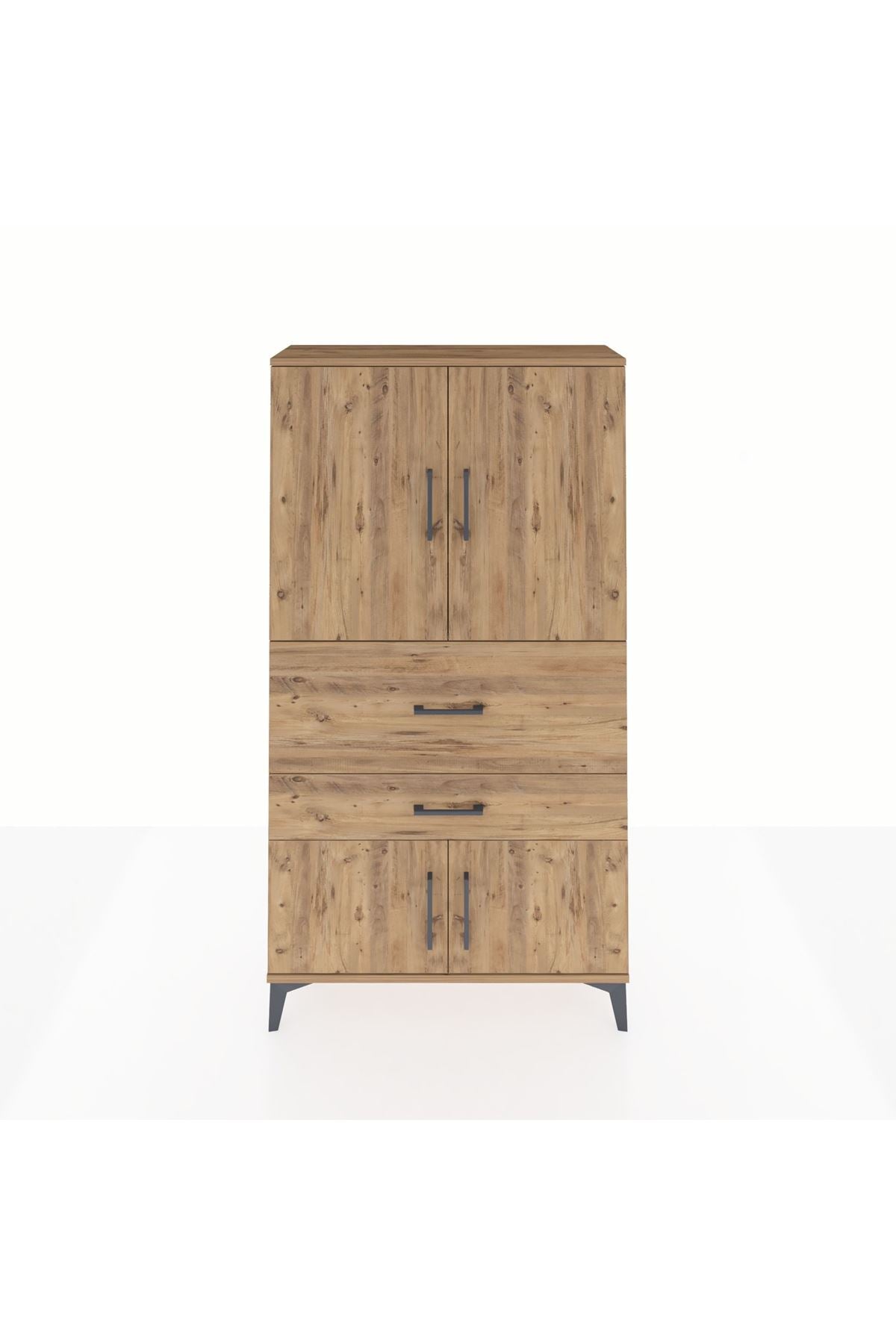 Arges Dolap 3 Raflı 2 Çekmeceli 4 Kapaklı 88x30x163 Çam-Çam
