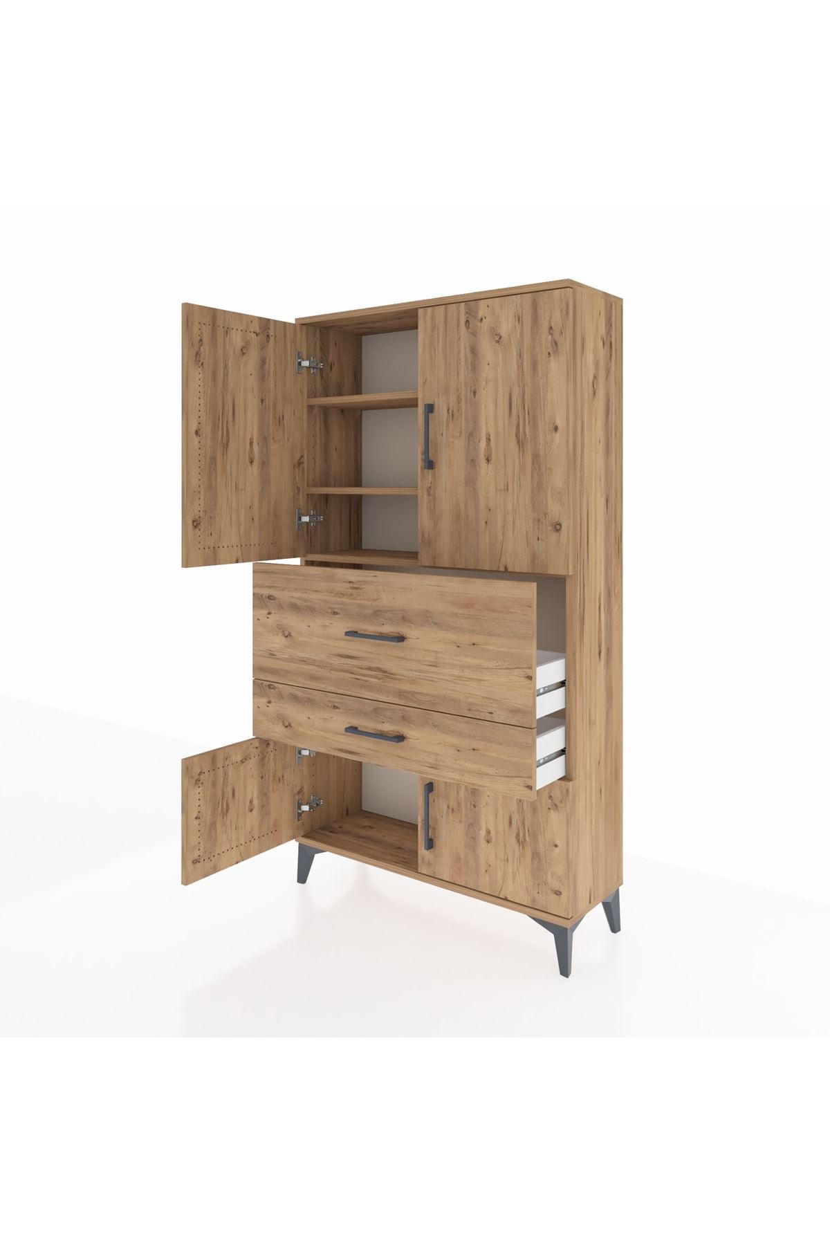 Arges Dolap 3 Raflı 2 Çekmeceli 4 Kapaklı 88x30x163 Çam-Çam