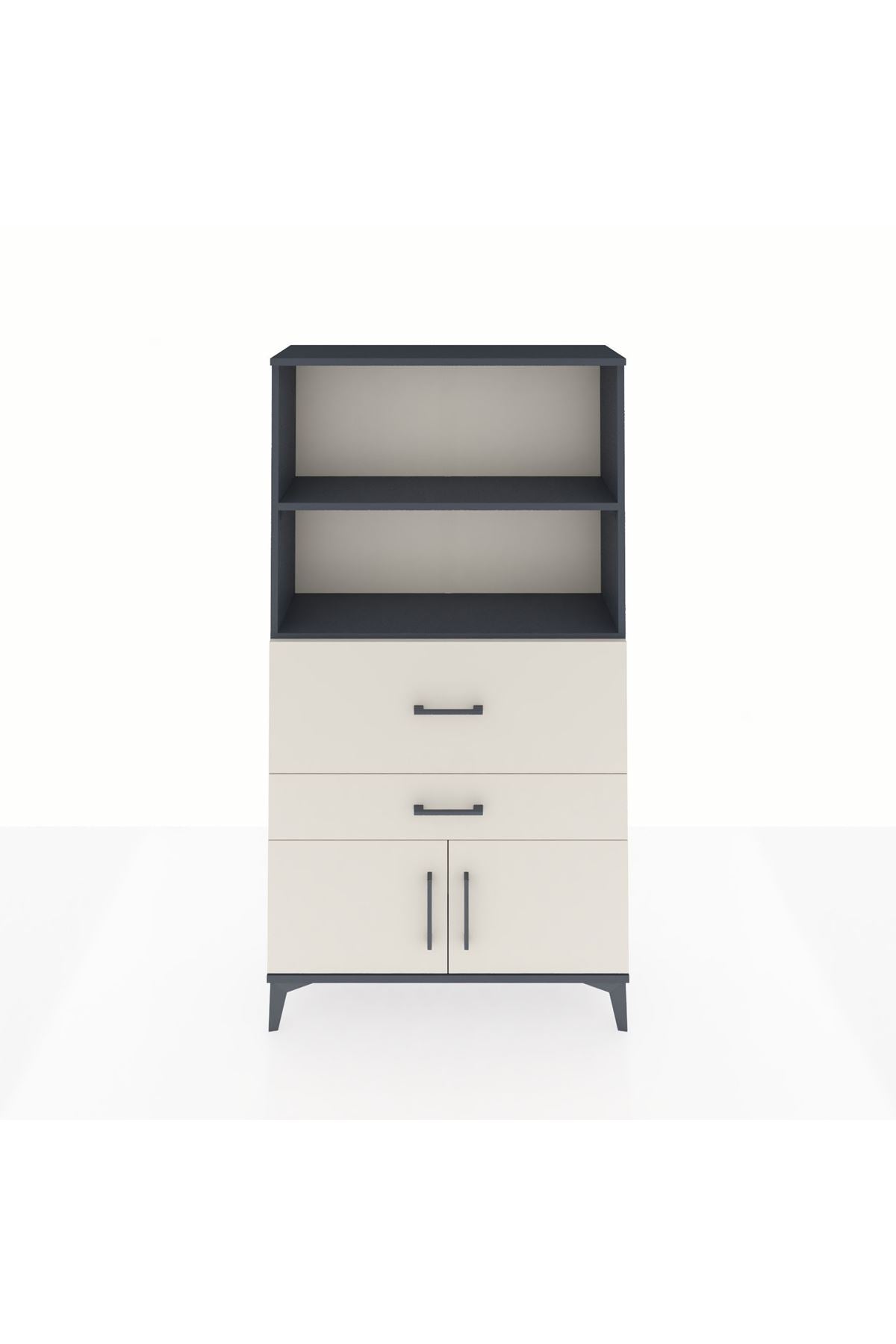 Arges Dolap 2 Raflı 2 Çekmeceli 2 Kapaklı 88x30x163 Antrasit-Aytaşı