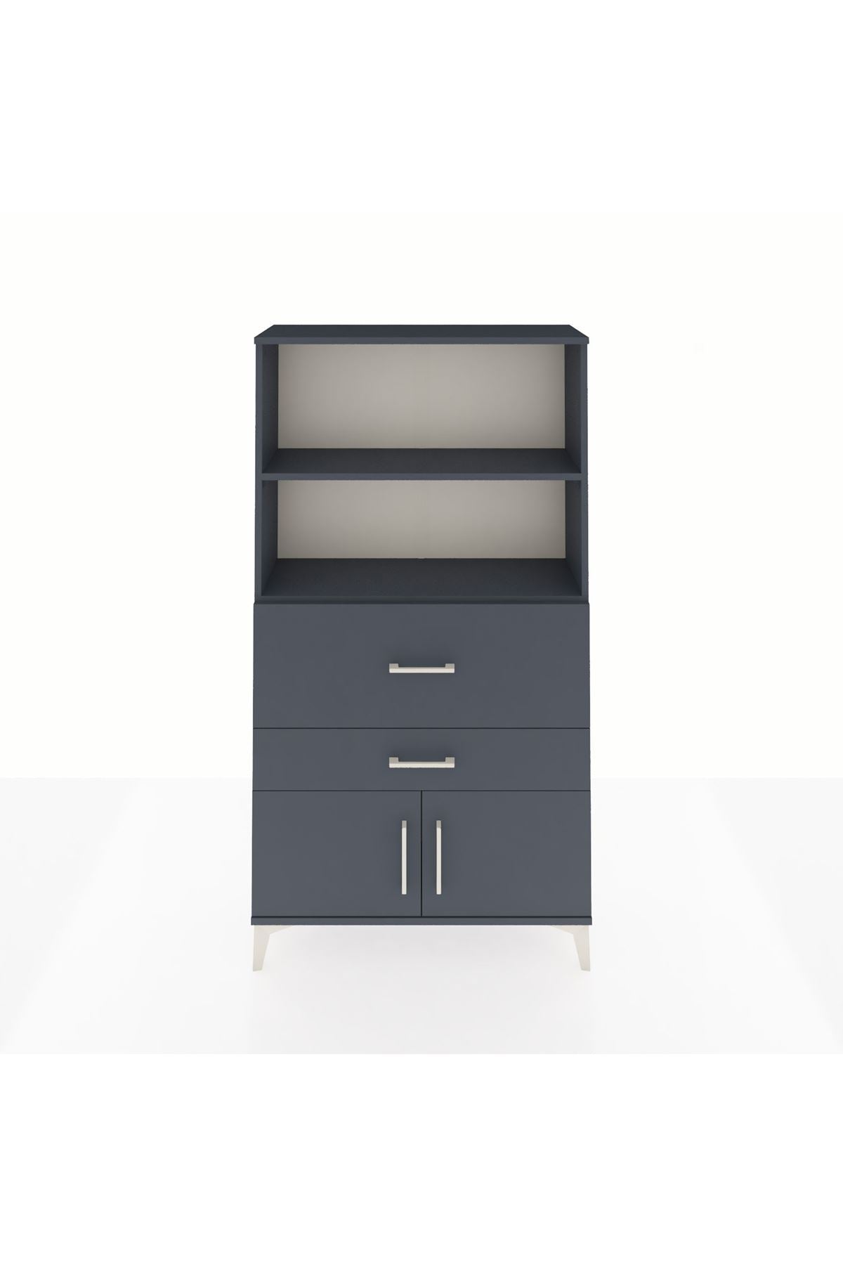 Arges Dolap 2 Raflı 2 Çekmeceli 2 Kapaklı 88x30x163 Antrasit-Antrasit