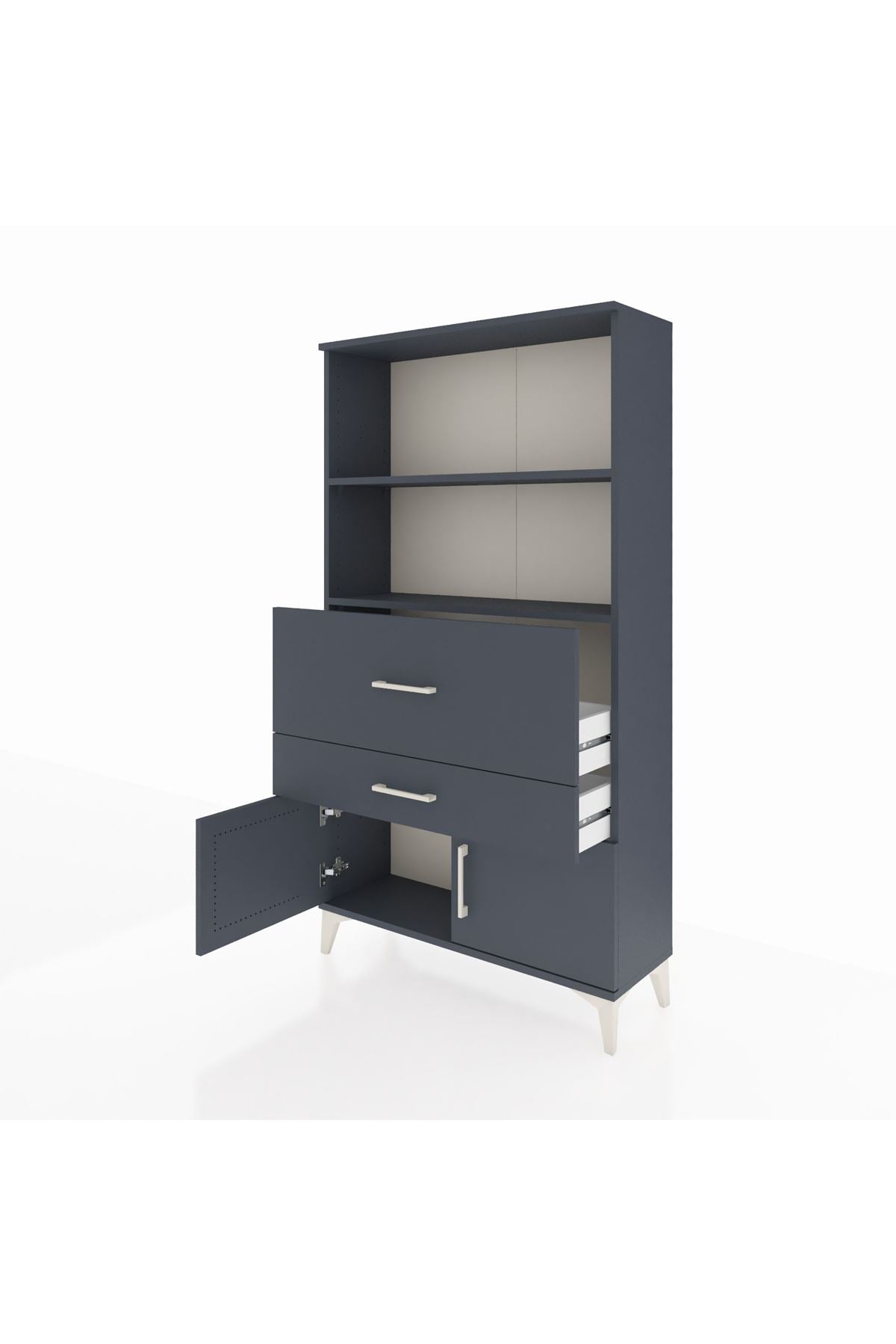 Arges Dolap 2 Raflı 2 Çekmeceli 2 Kapaklı 88x30x163 Antrasit-Antrasit