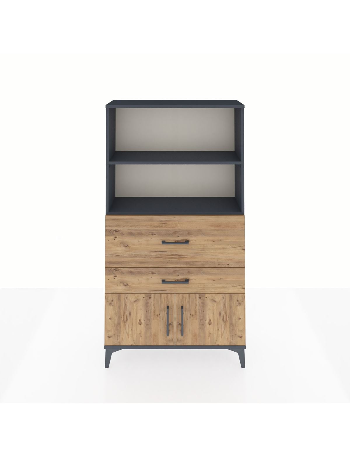 Arges Dolap 2 Raflı 2 Çekmeceli 2 Kapaklı 88x30x163 Antrasit-Çam