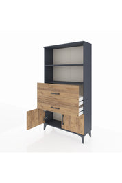 Arges Dolap 2 Raflı 2 Çekmeceli 2 Kapaklı 88x30x163 Antrasit-Çam