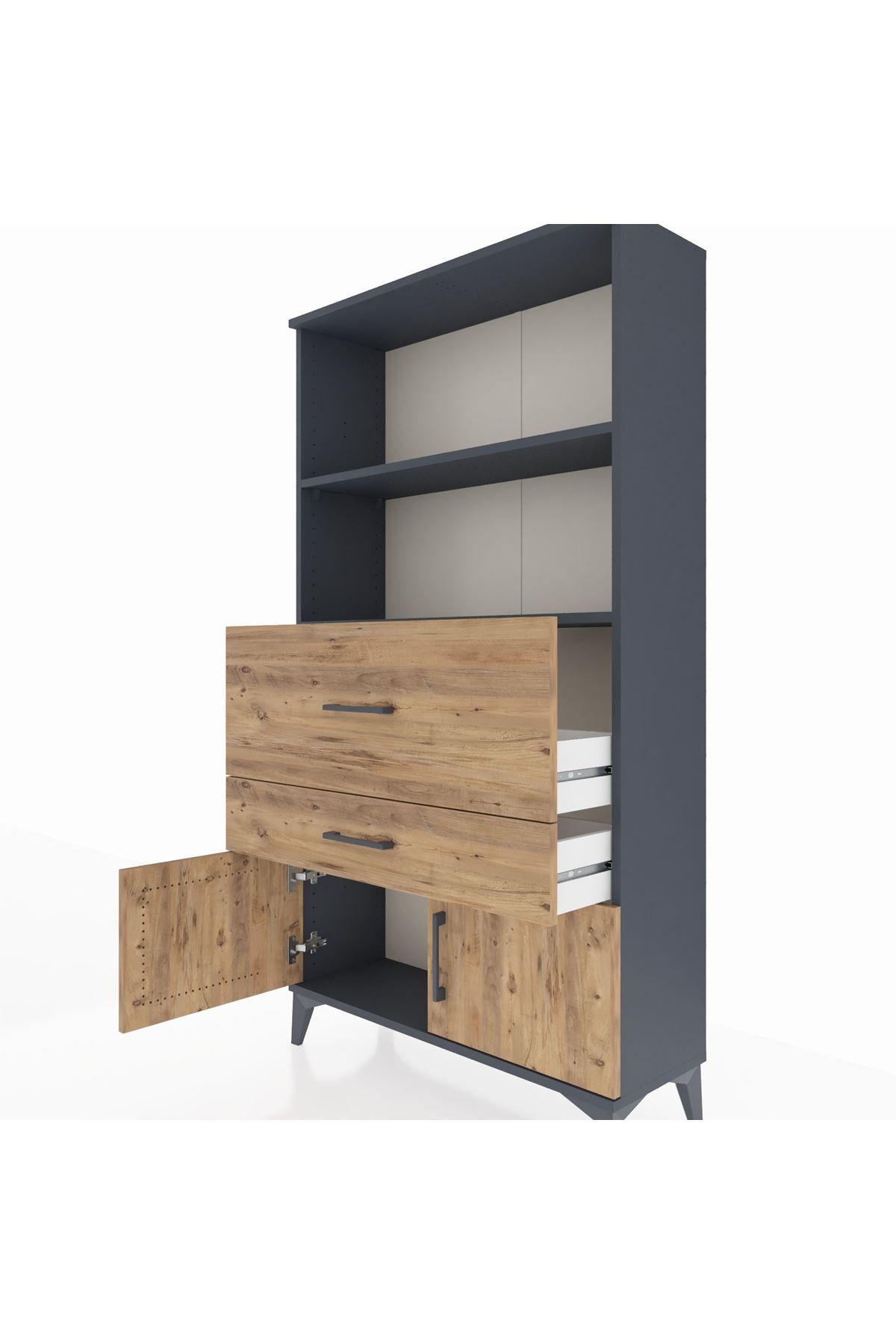 Arges Dolap 2 Raflı 2 Çekmeceli 2 Kapaklı 88x30x163 Antrasit-Çam