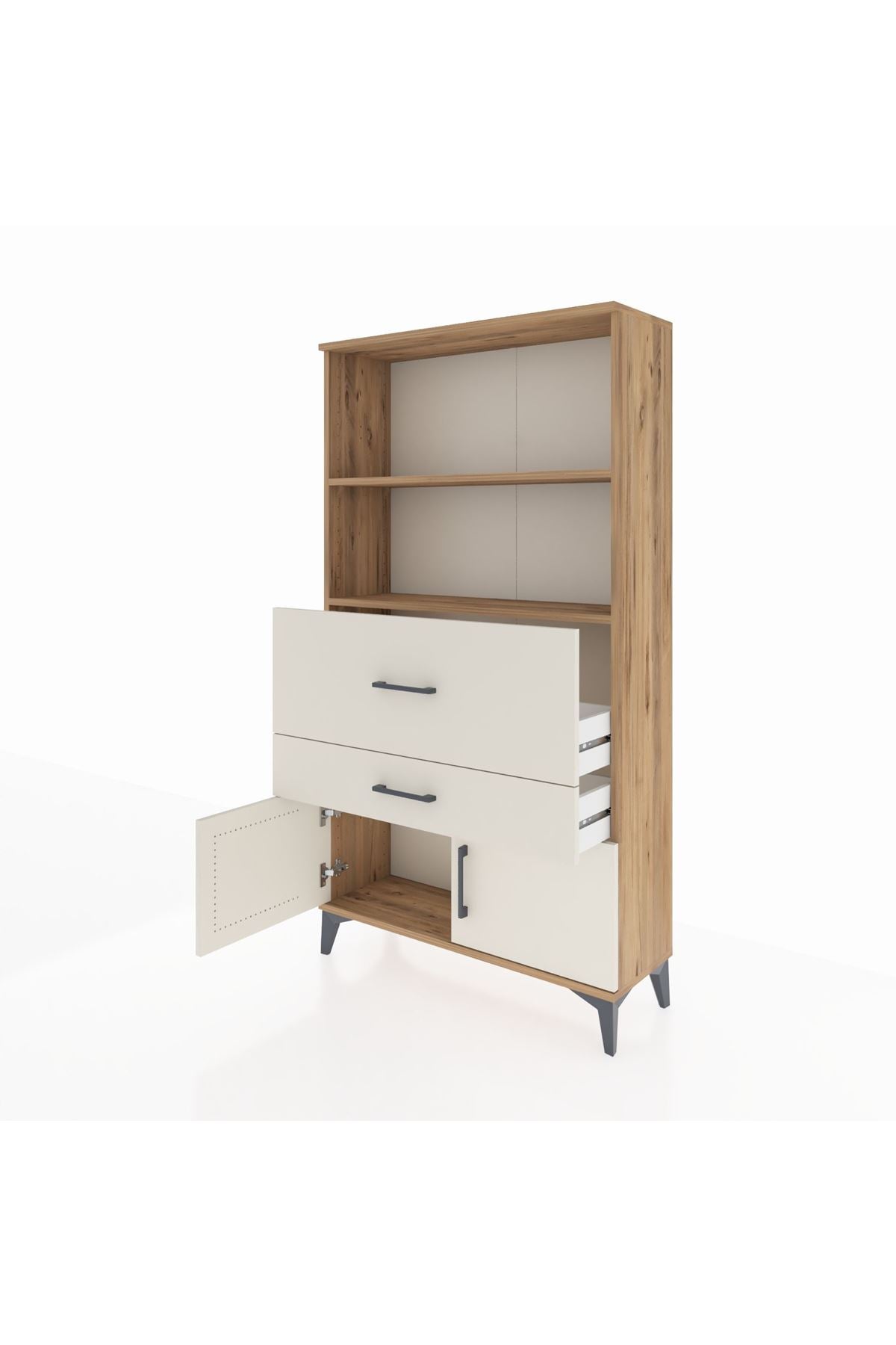 Arges Dolap 2 Raflı 2 Çekmeceli 2 Kapaklı 88x30x163 Çam-Aytaşı