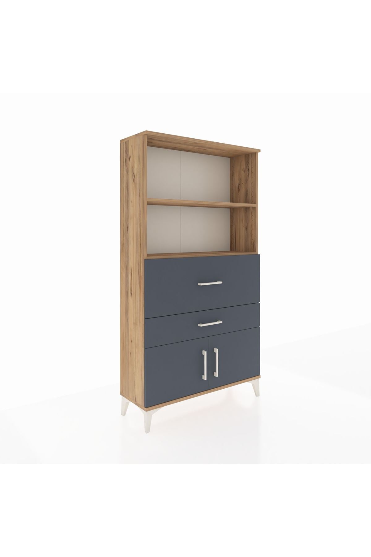 Arges Dolap 2 Raflı 2 Çekmeceli 2 Kapaklı 88x30x163 Çam-Antrasit