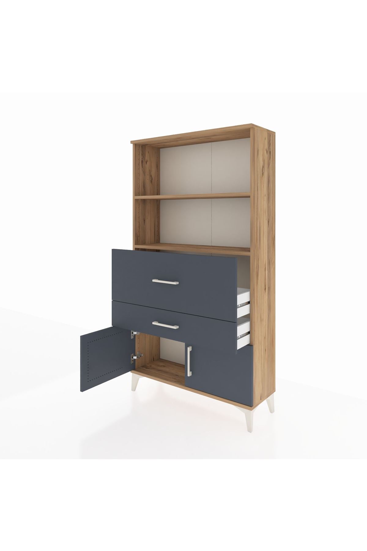 Arges Dolap 2 Raflı 2 Çekmeceli 2 Kapaklı 88x30x163 Çam-Antrasit