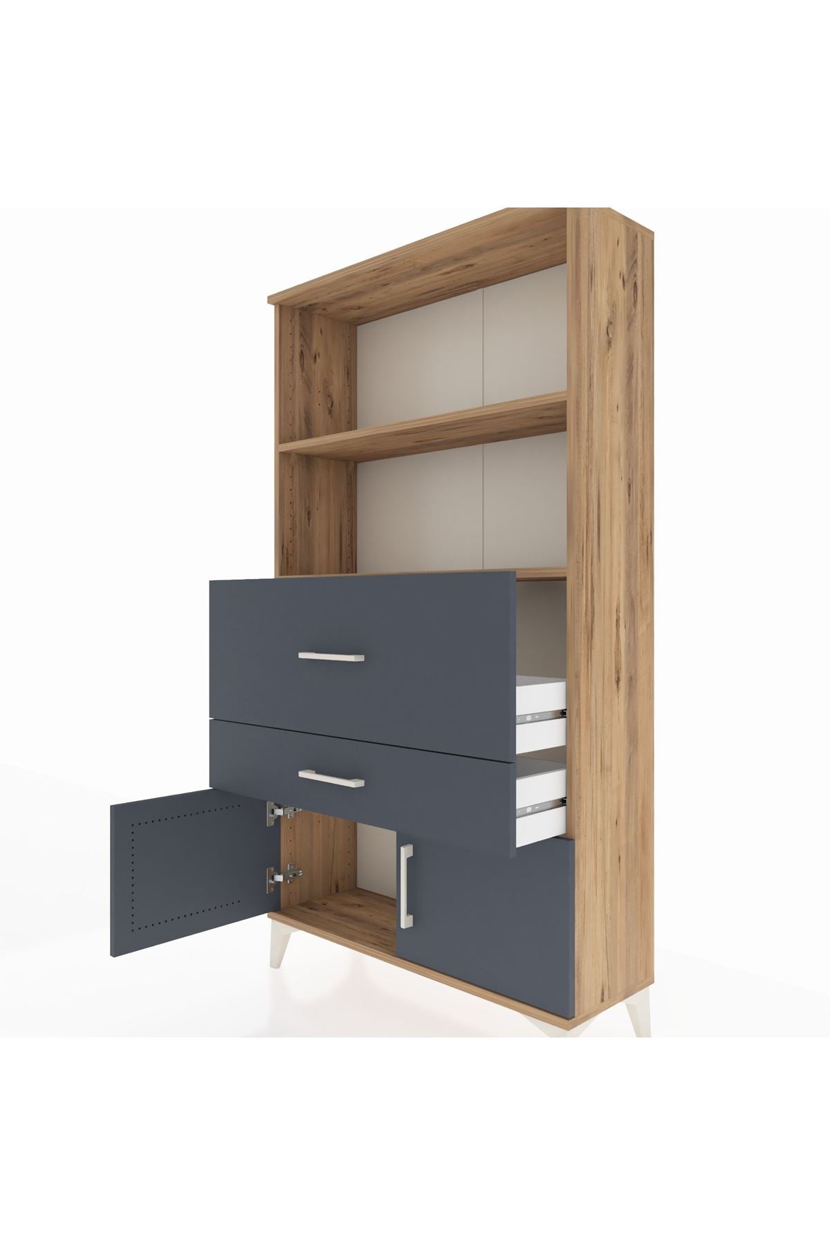 Arges Dolap 2 Raflı 2 Çekmeceli 2 Kapaklı 88x30x163 Çam-Antrasit