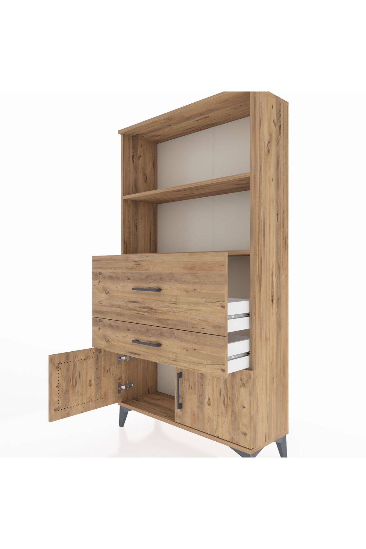 Arges Dolap 2 Raflı 2 Çekmeceli 2 Kapaklı 88x30x163 Çam-Çam