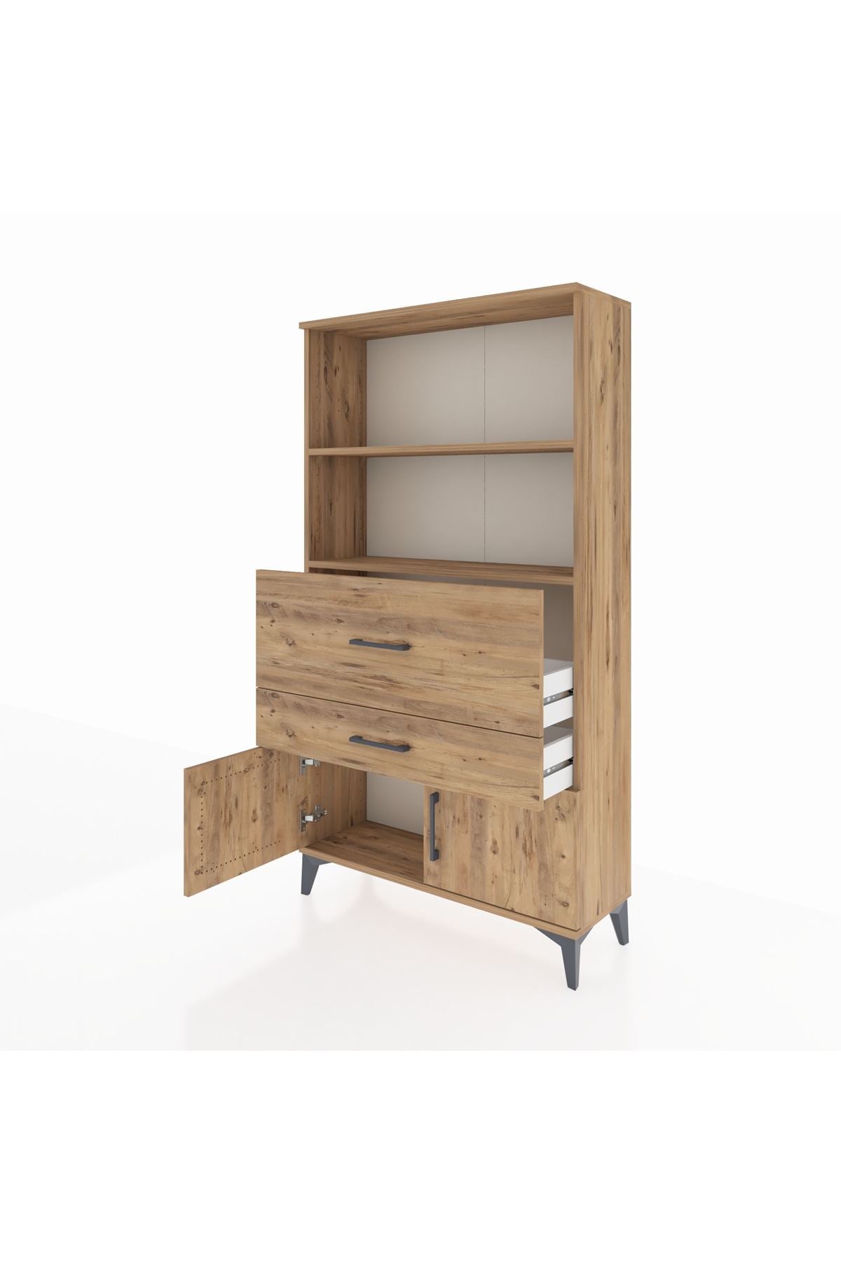 Arges Dolap 2 Raflı 2 Çekmeceli 2 Kapaklı 88x30x163 Çam-Çam