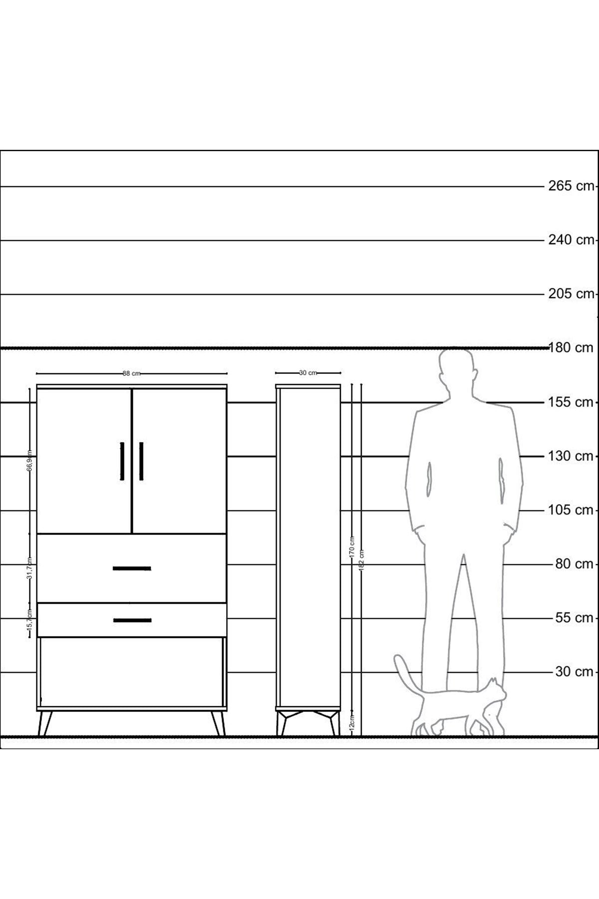 Arges Dolap 2 Raflı 2 Çekmeceli 2 Kapaklı 88x30x163 Aytaşı-Antrasit