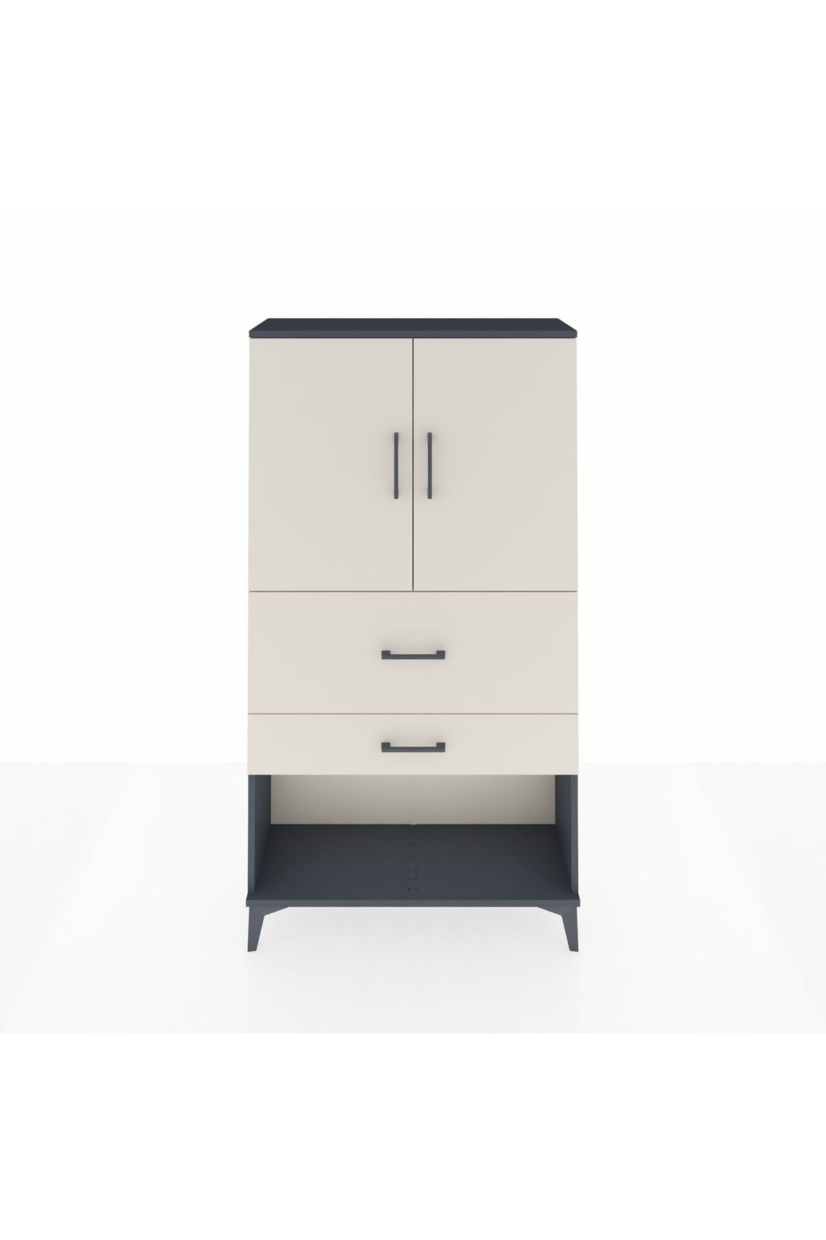 Arges Dolap 2 Raflı 2 Çekmeceli 2 Kapaklı 88x30x163 Antrasit-Aytaşı