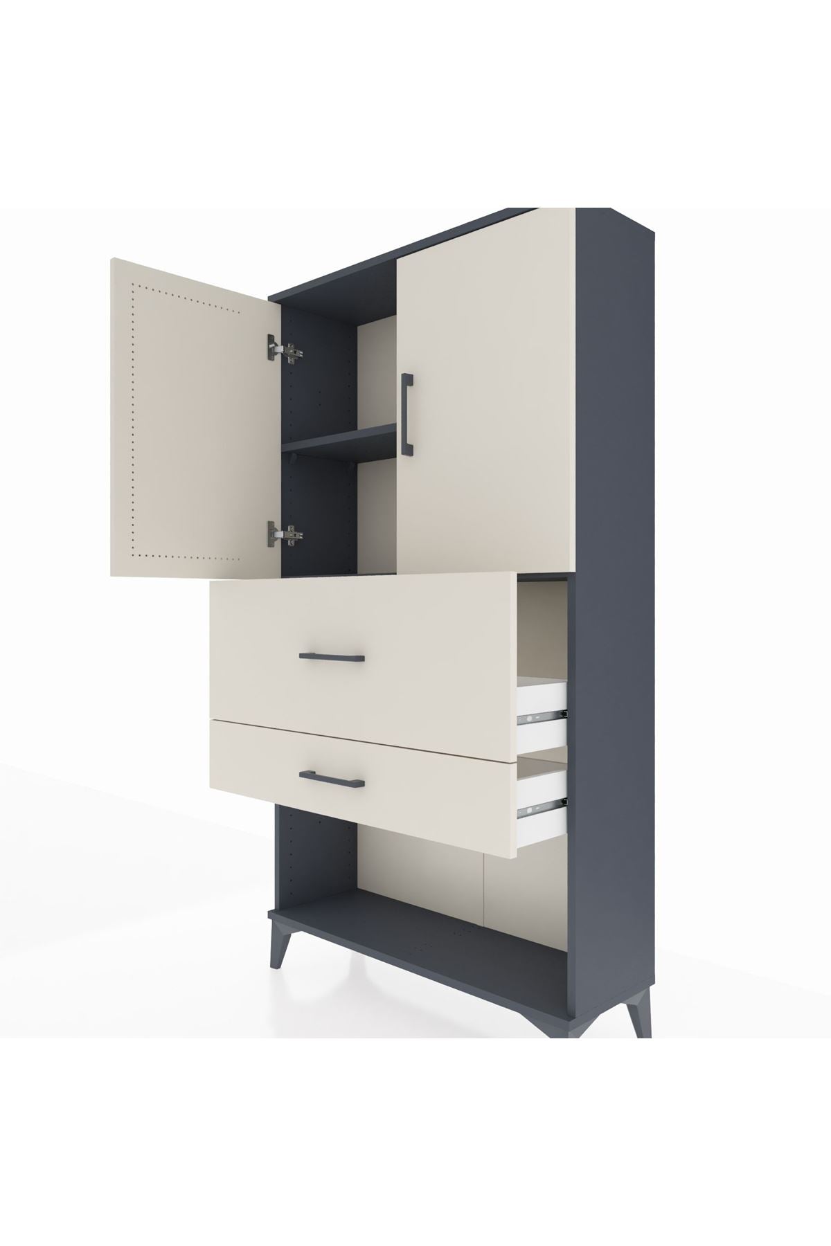 Arges Dolap 2 Raflı 2 Çekmeceli 2 Kapaklı 88x30x163 Antrasit-Aytaşı