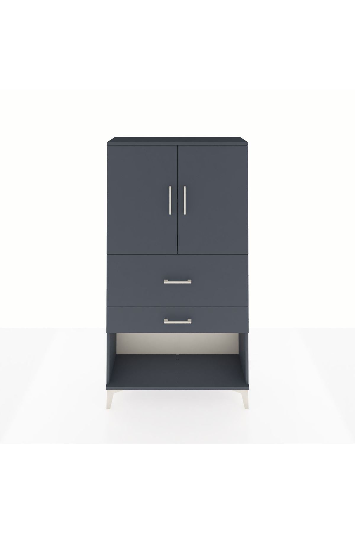 Arges Dolap 2 Raflı 2 Çekmeceli 2 Kapaklı 88x30x163 Antrasit-Antrasit