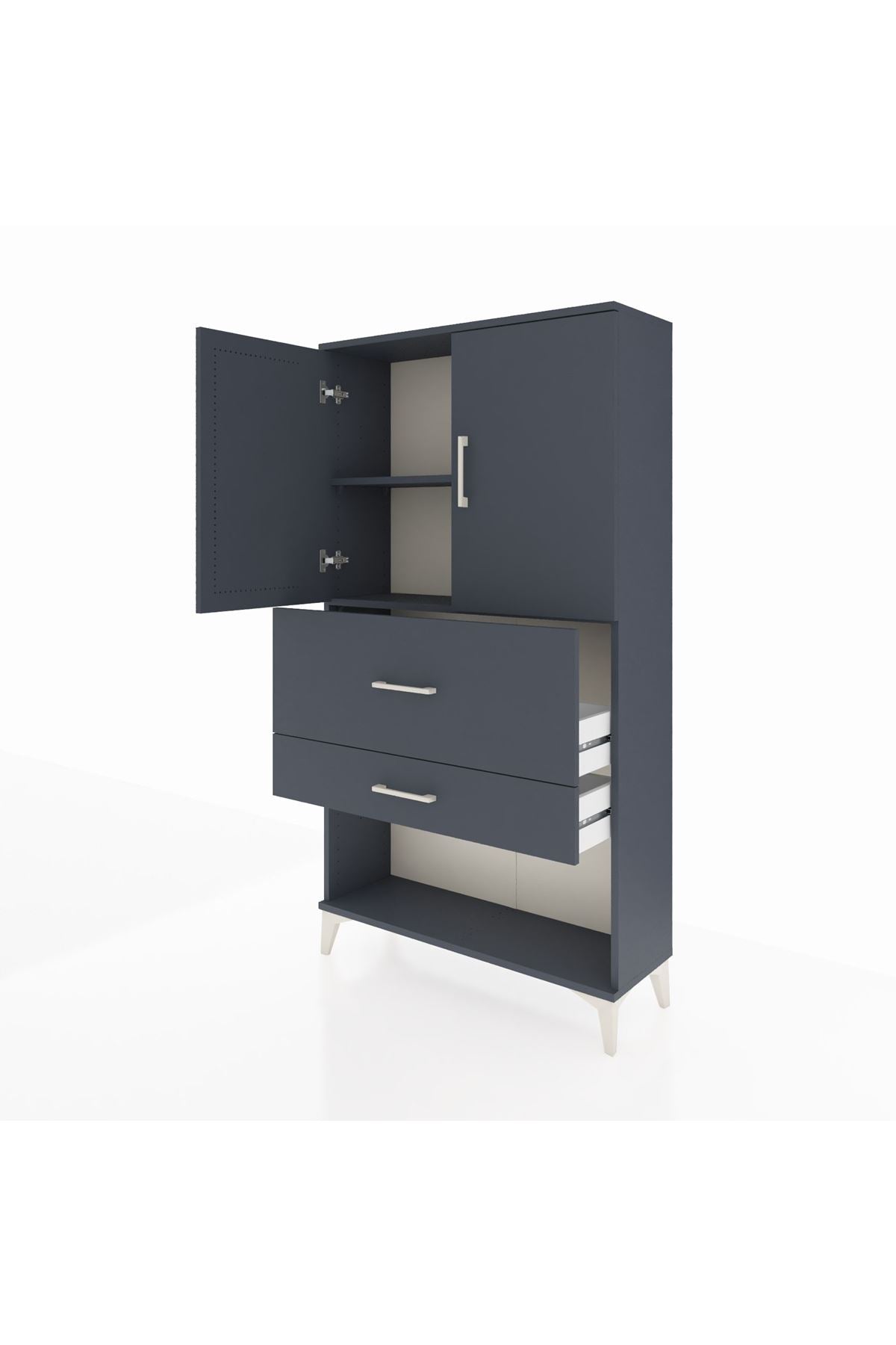 Arges Dolap 2 Raflı 2 Çekmeceli 2 Kapaklı 88x30x163 Antrasit-Antrasit