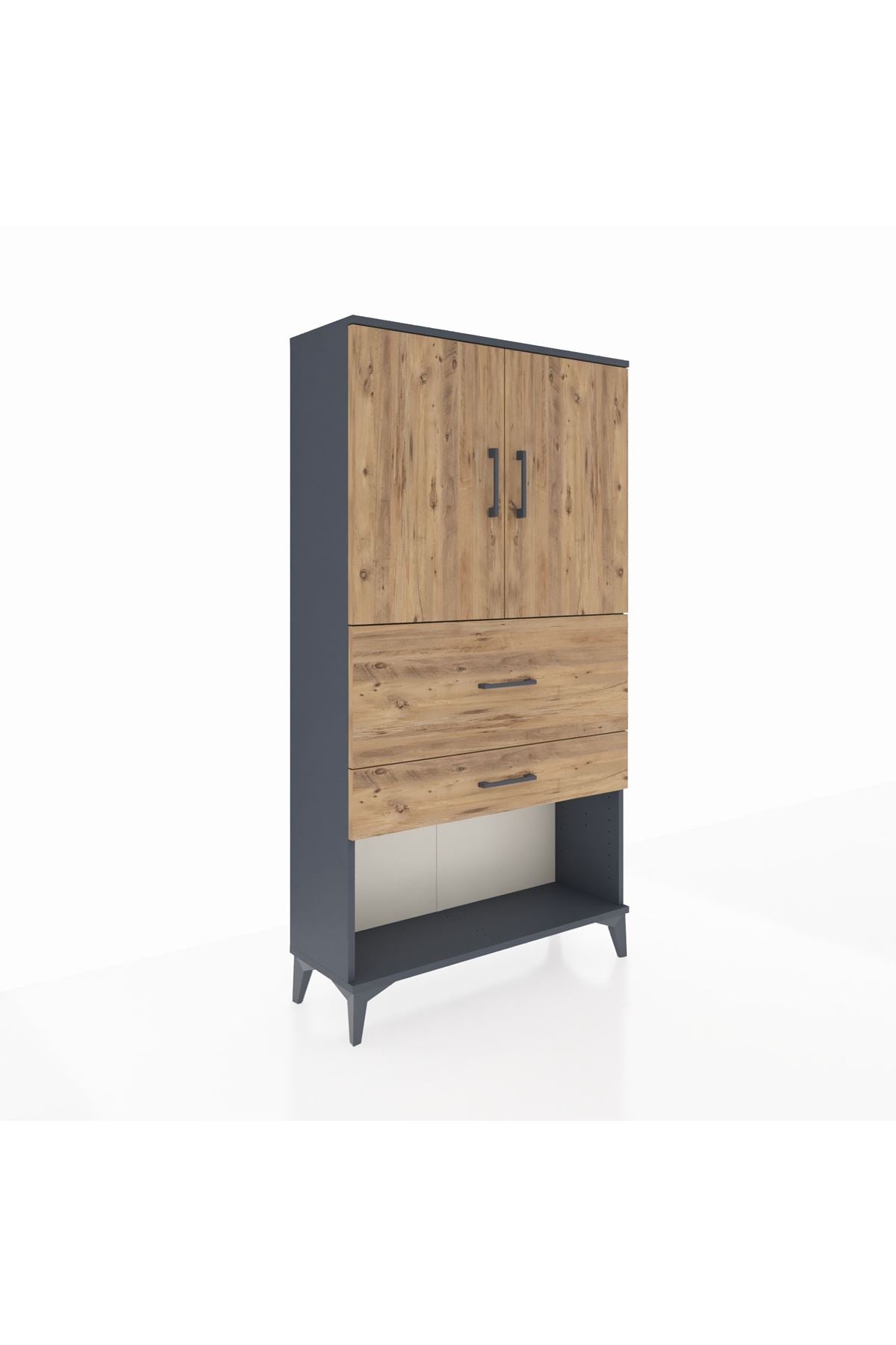 Arges Dolap 2 Raflı 2 Çekmeceli 2 Kapaklı 88x30x163 Antrasit-Çam