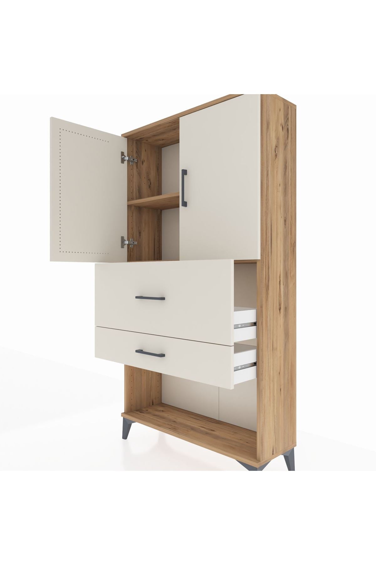 Arges Dolap 2 Raflı 2 Çekmeceli 2 Kapaklı 88x30x163 Çam-Aytaşı