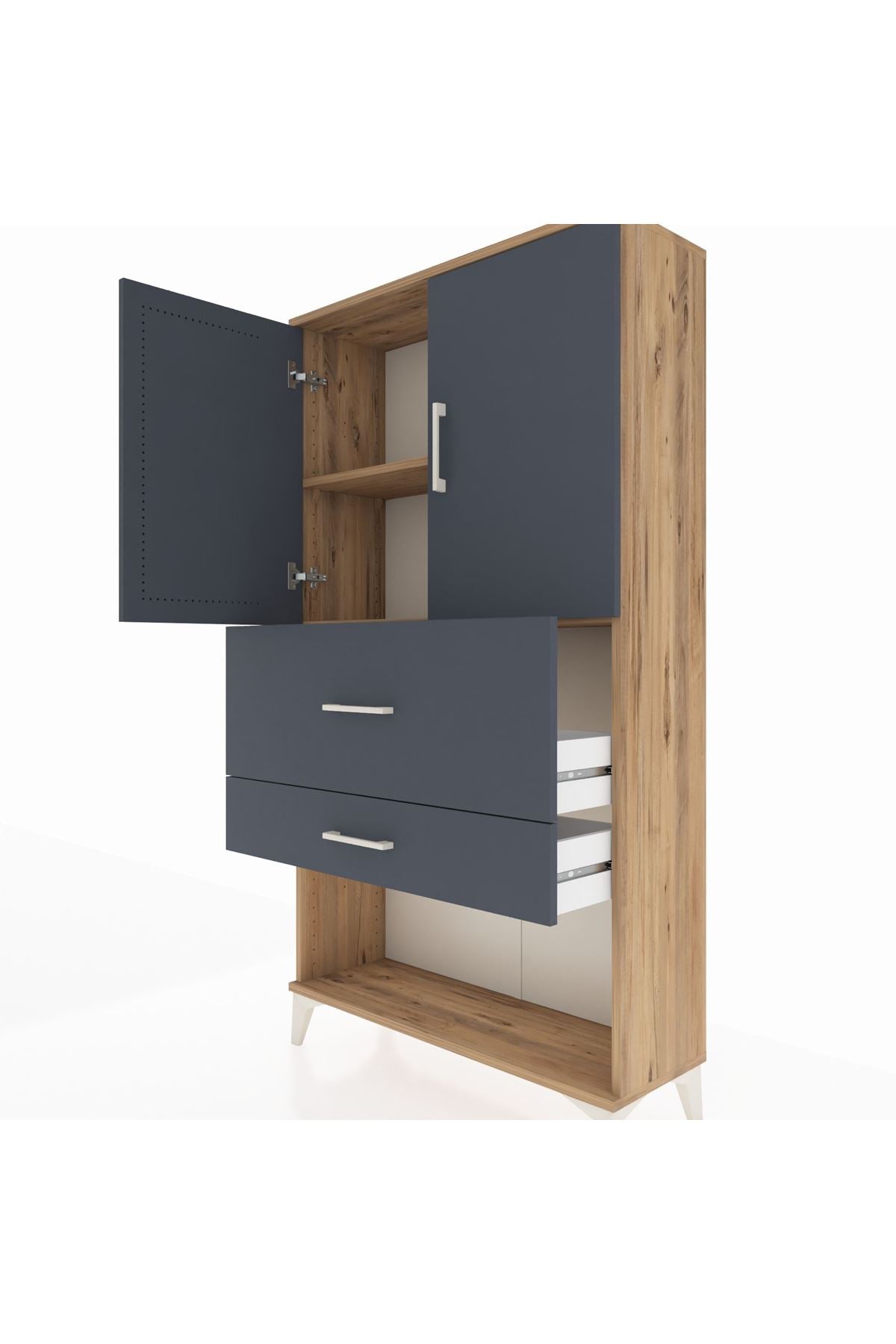 Arges Dolap 2 Raflı 2 Çekmeceli 2 Kapaklı 88x30x163 Çam-Antrasit